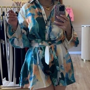 Katy blue shorts jumpsuit with waste belt